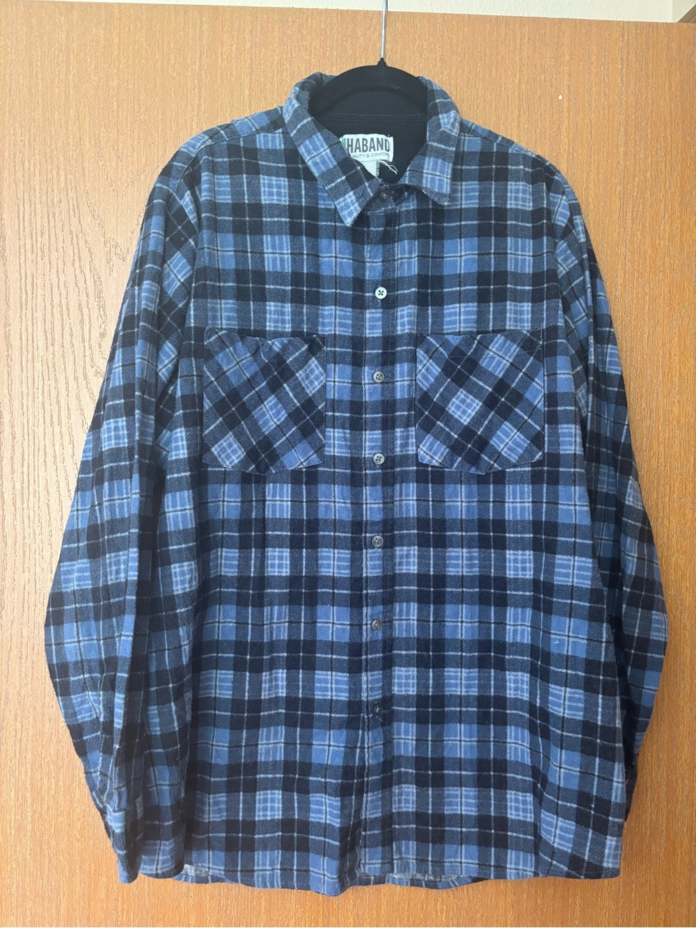 Haband Blue and Black Plaid Button-Down Shirt